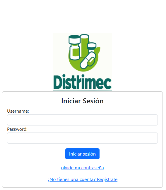 Pantalla de login de DISTRIMEC